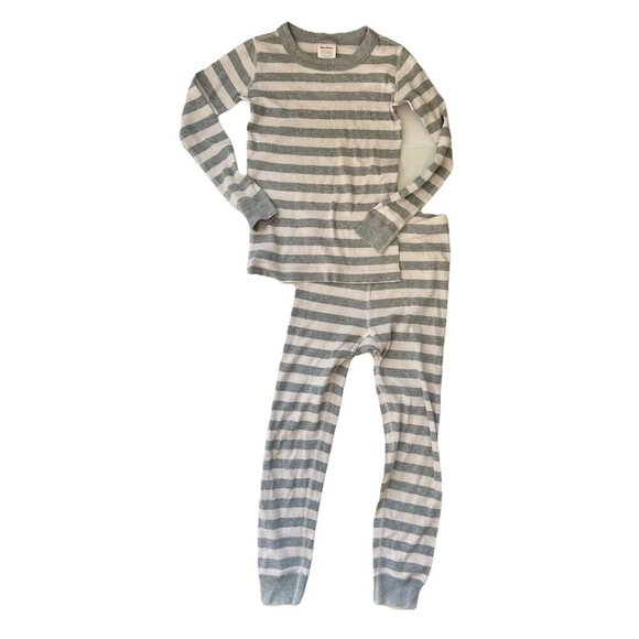 Hanna Andersson Pajama Set Sz 120cm | US 6-7 White & Gray Striped Stripes Cotton - Picture 1 of 3
